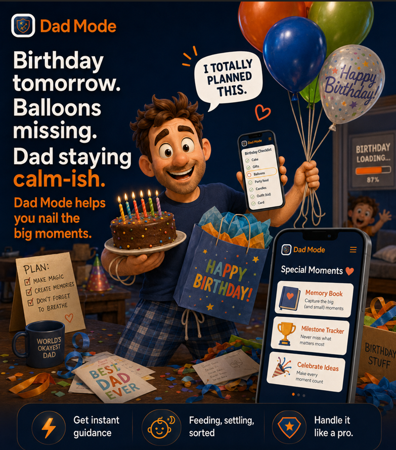Dad Mode — Birthday tomorrow, balloons missing, dad staying calm-ish with Special Moments planner